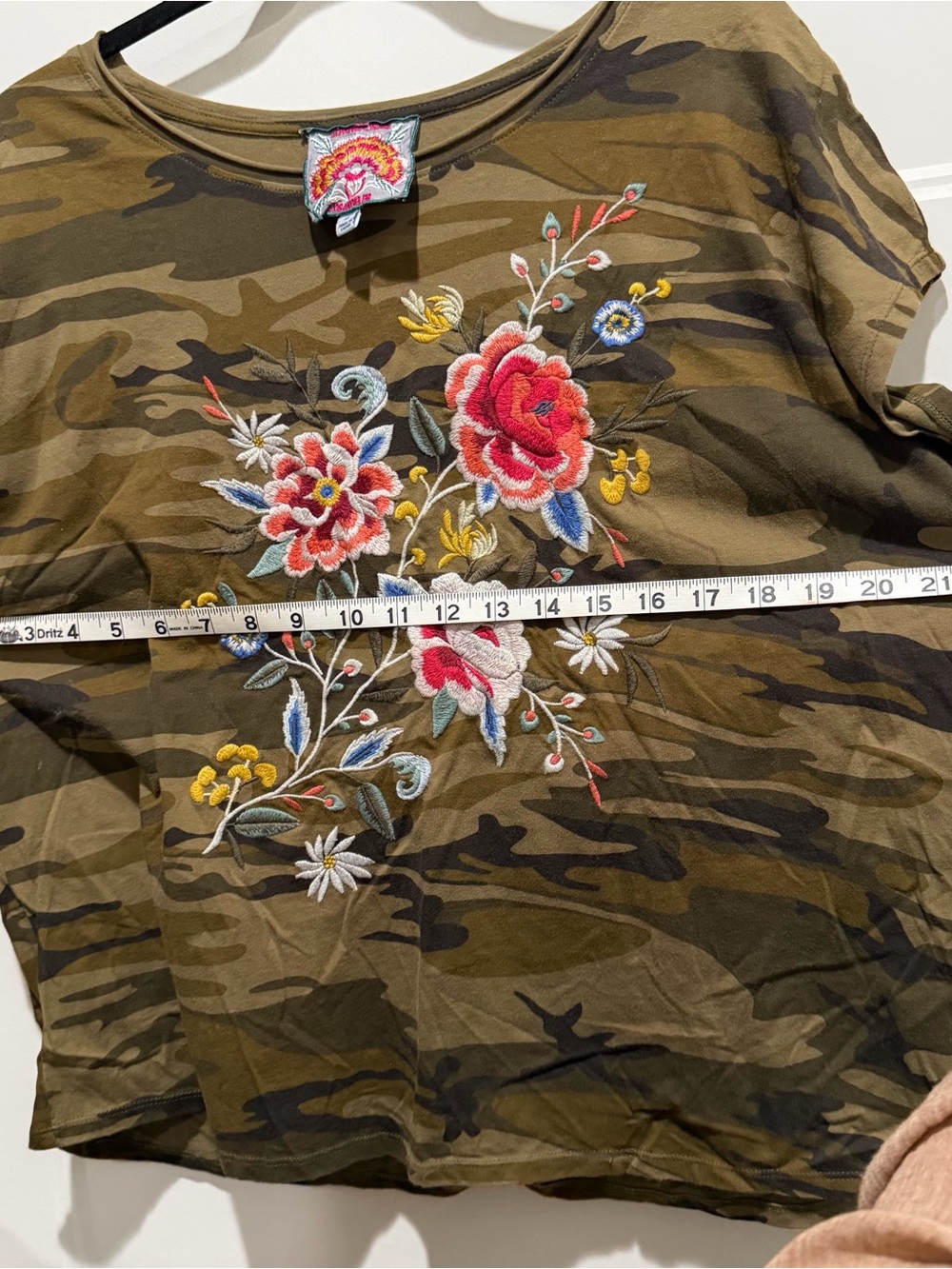 Johnny Was Floral Embroidered Camo Women's Tee - Olive Green - Picture 5 of 6